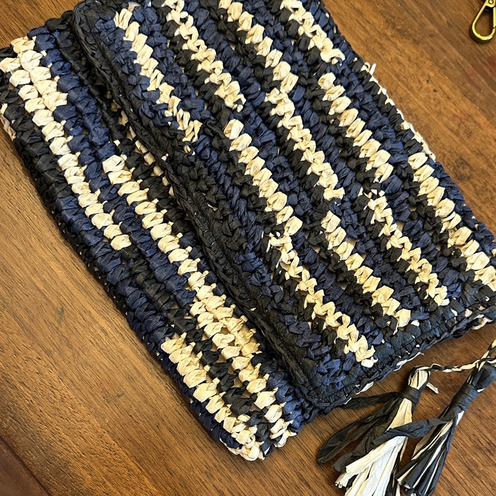 Striped Woven Clutch with Tassels